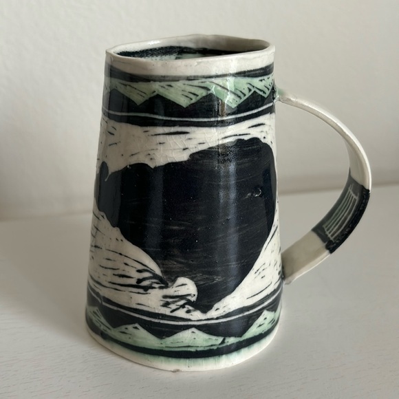 Martye Allen Sgraffito Pottery Art Mug 2 Black Bears Southwest Native Nature - Picture 3 of 15